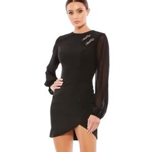 Mac Duggal Chiffon Bishop Sleeve Mini Dress Black Size 12 NEW